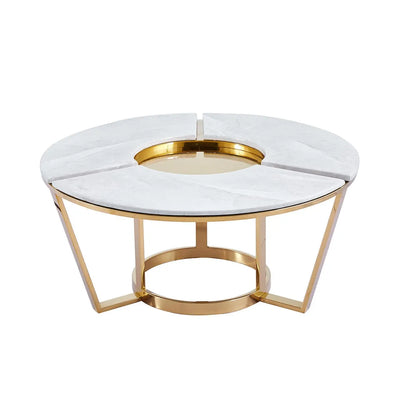 100cm Round Gold Metal Coffee Table with White Faux Marble Top - LUX - HOM