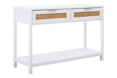 Sherwood White Wood and Rattan Two Drawer Console Table Studio 55