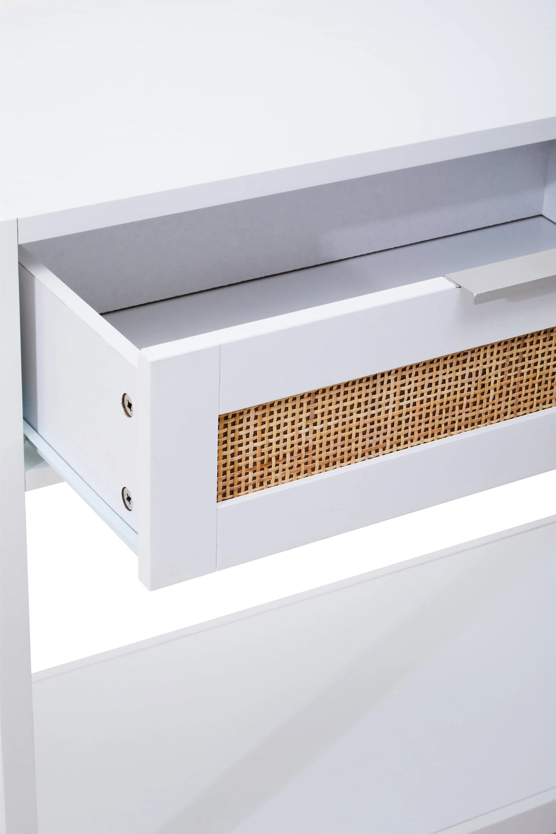 Sherwood White Wood and Rattan Two Drawer Console Table Studio 55