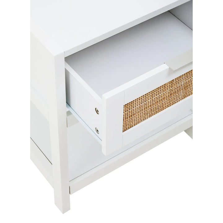 Sherwood White Wood and Rattan One Drawer Side Table Studio 55