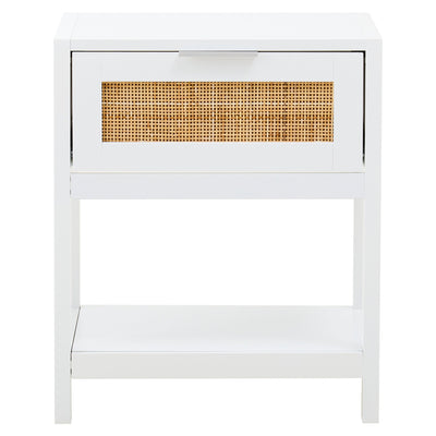 Sherwood White Wood and Rattan One Drawer Side Table Studio 55