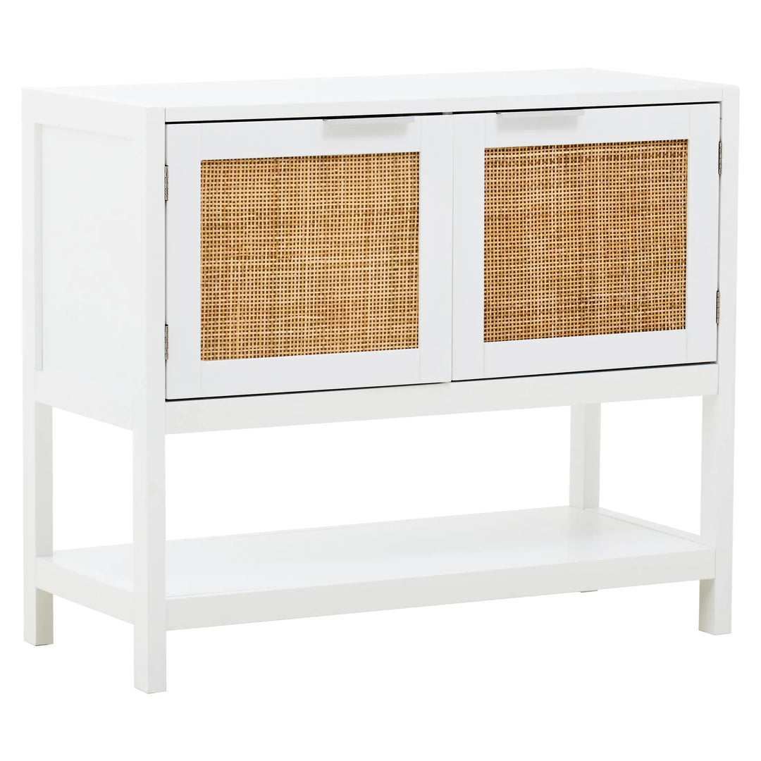 Sherwood White Wood and Rattan Two Drawer Side Cabinet Studio 55