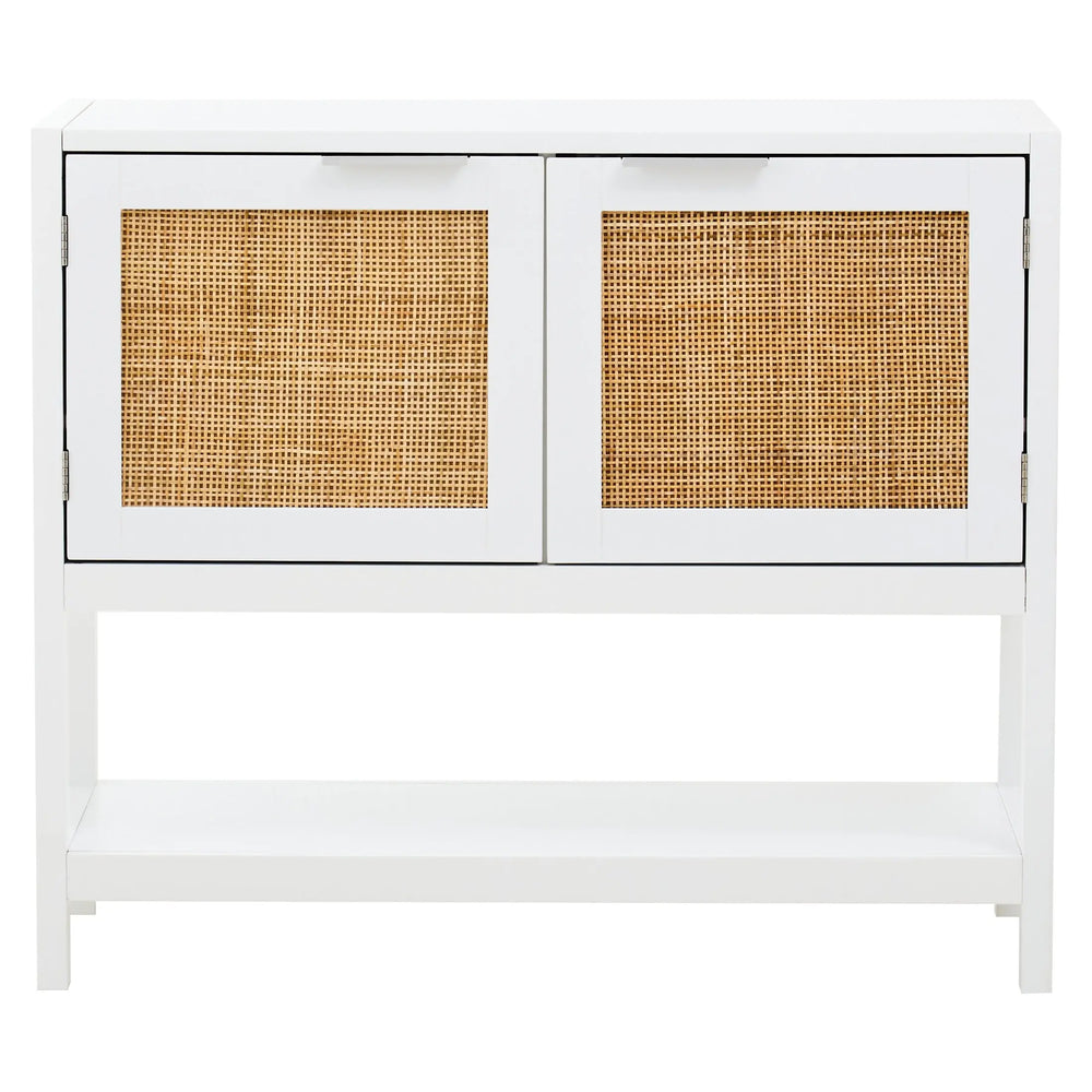 Sherwood White Wood and Rattan Two Drawer Side Cabinet Studio 55