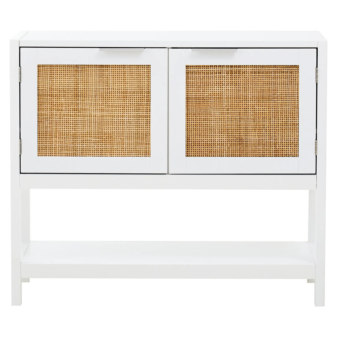 Sherwood White Wood and Rattan Two Drawer Side Cabinet Studio 55