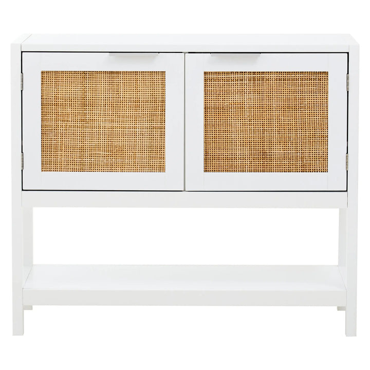 Sherwood White Wood and Rattan Two Drawer Side Cabinet Studio 55