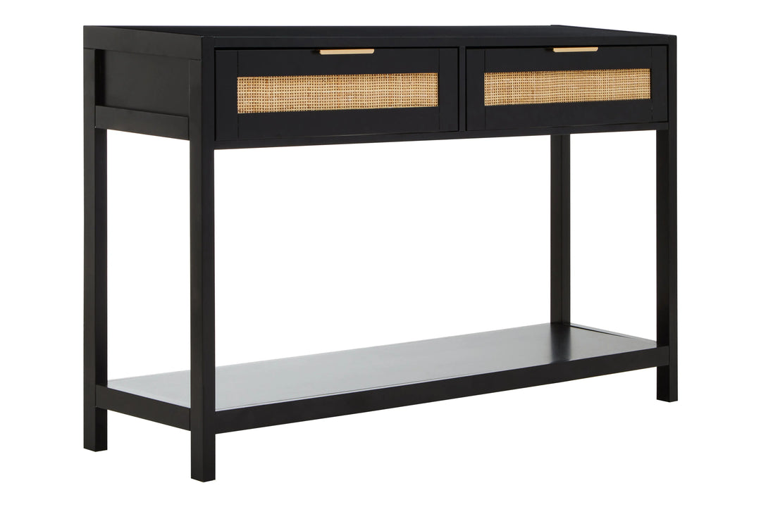 Sherwood Black Wood and Rattan Two Drawer Console Table Studio 55