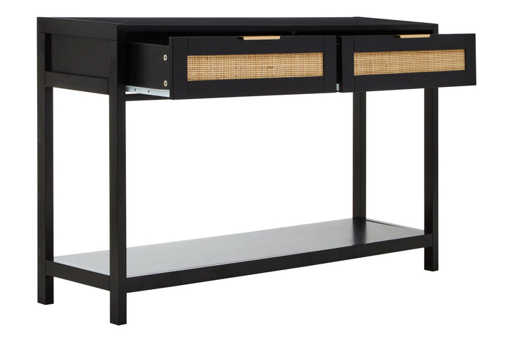 Sherwood Black Wood and Rattan Two Drawer Console Table Studio 55