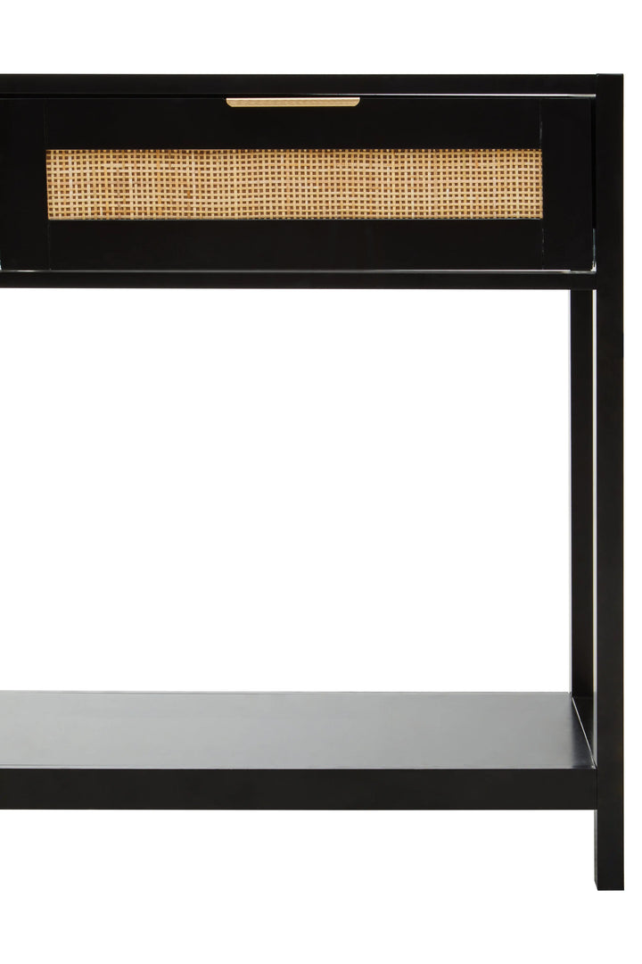 Sherwood Black Wood and Rattan Two Drawer Console Table Studio 55