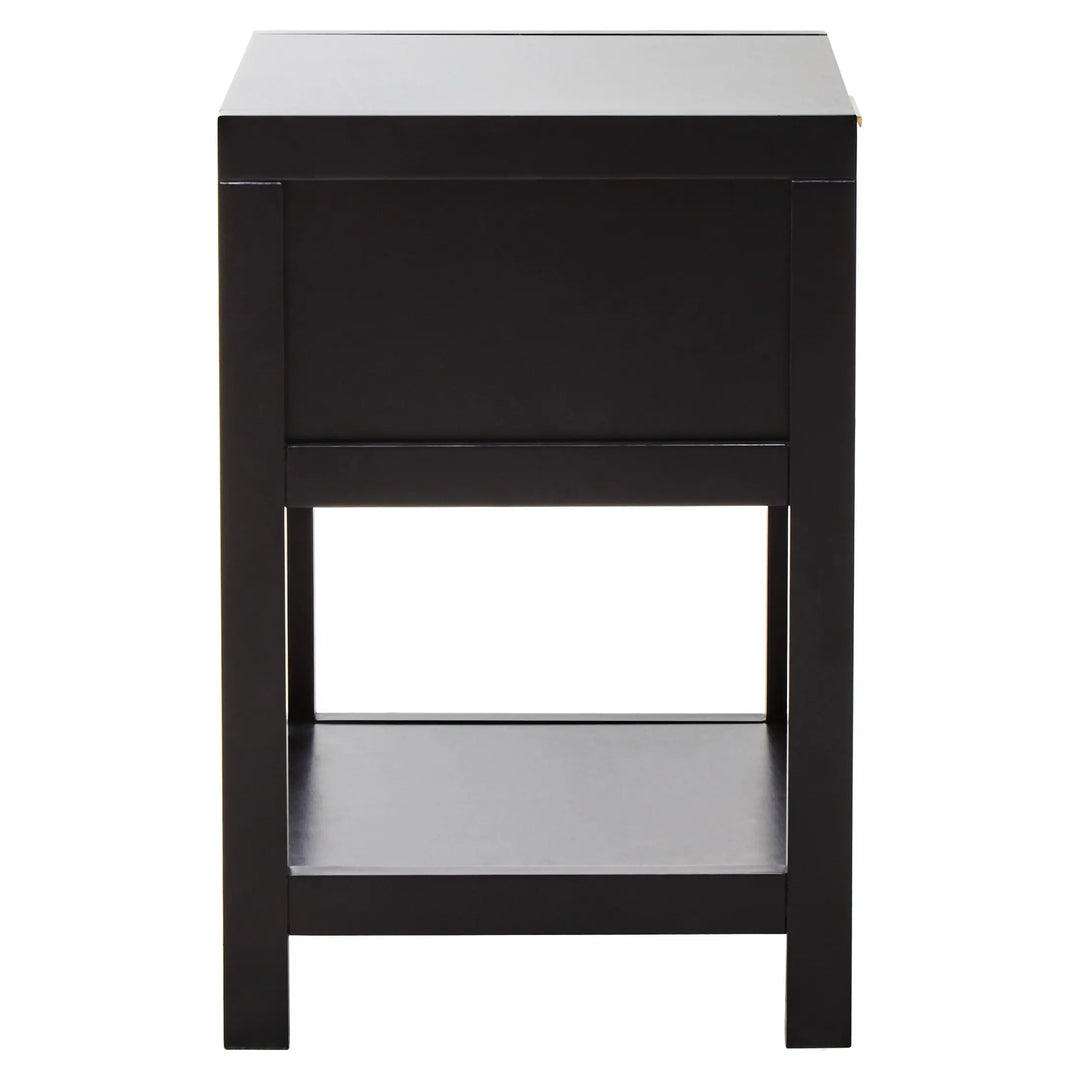 Sherwood Black Wood and Natural Rattan One Drawer Bedside Table Studio 55