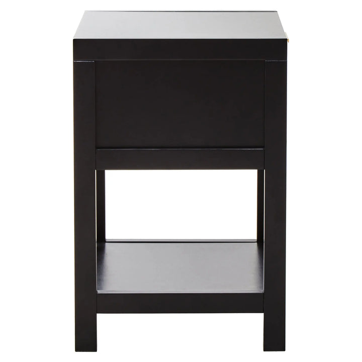 Sherwood Black Wood and Natural Rattan One Drawer Bedside Table Studio 55