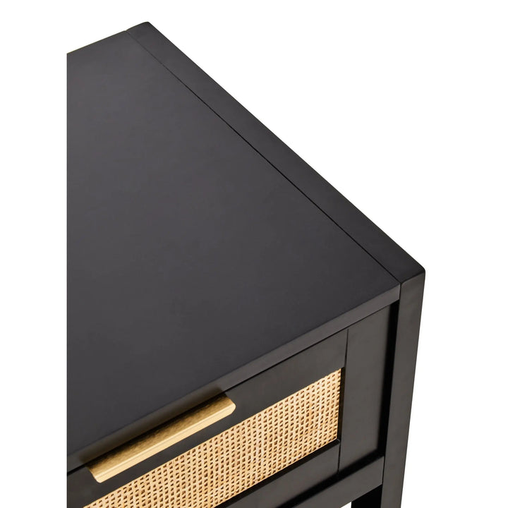 Sherwood Black Wood and Natural Rattan One Drawer Bedside Table Studio 55
