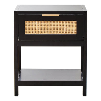 Sherwood Black Wood and Natural Rattan One Drawer Bedside Table Studio 55