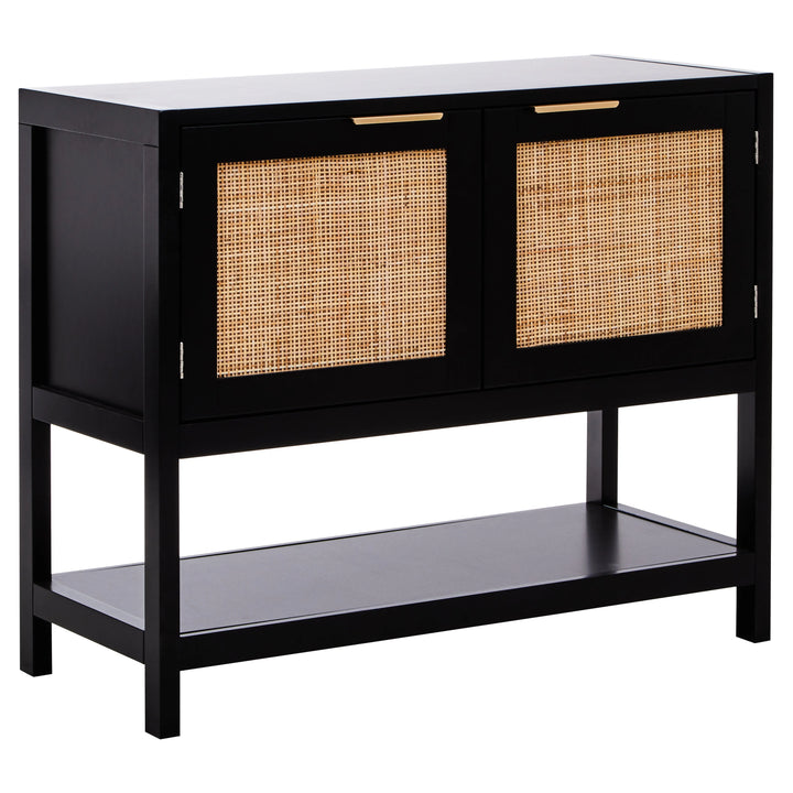 Sherwood Black Wood and Rattan Two Door Side Cabinet Studio 55