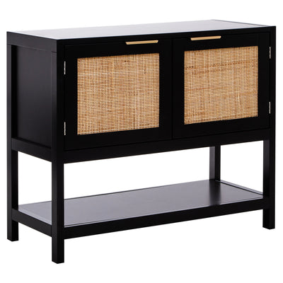 Sherwood Black Wood and Rattan Two Door Side Cabinet Studio 55