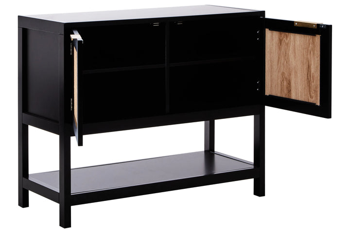 Sherwood Black Wood and Rattan Two Door Side Cabinet Studio 55