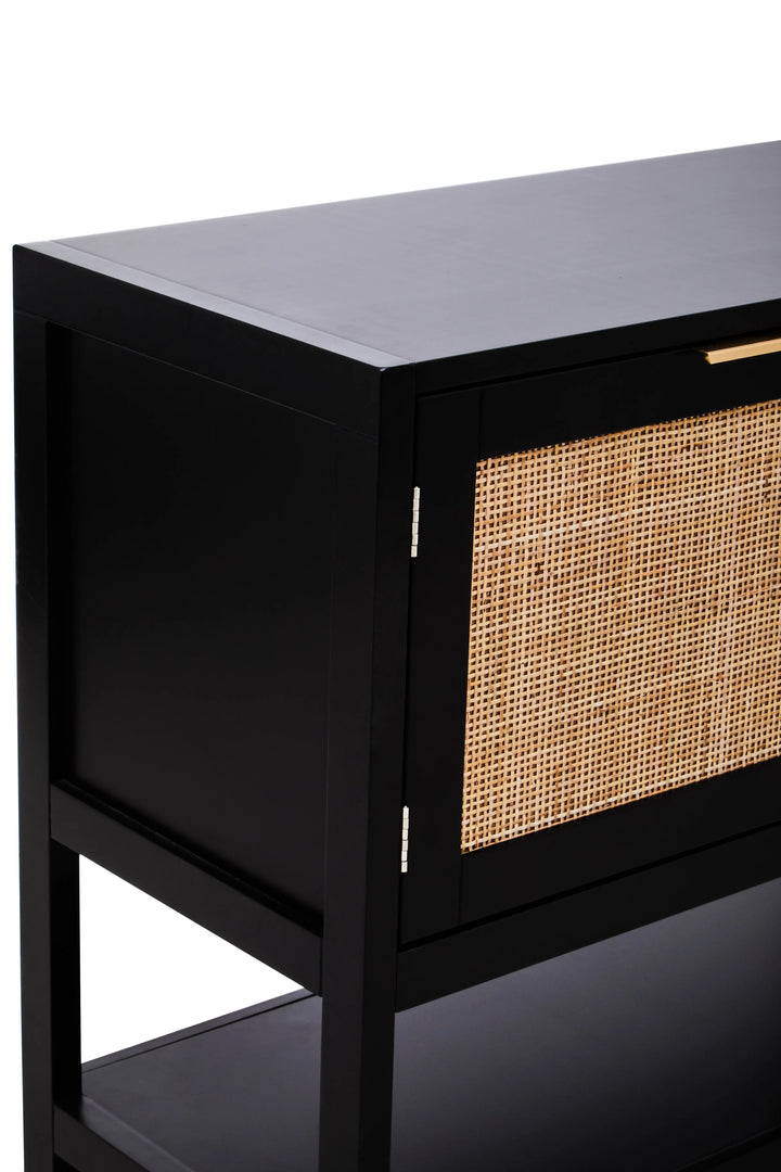 Sherwood Black Wood and Rattan Two Door Side Cabinet Studio 55
