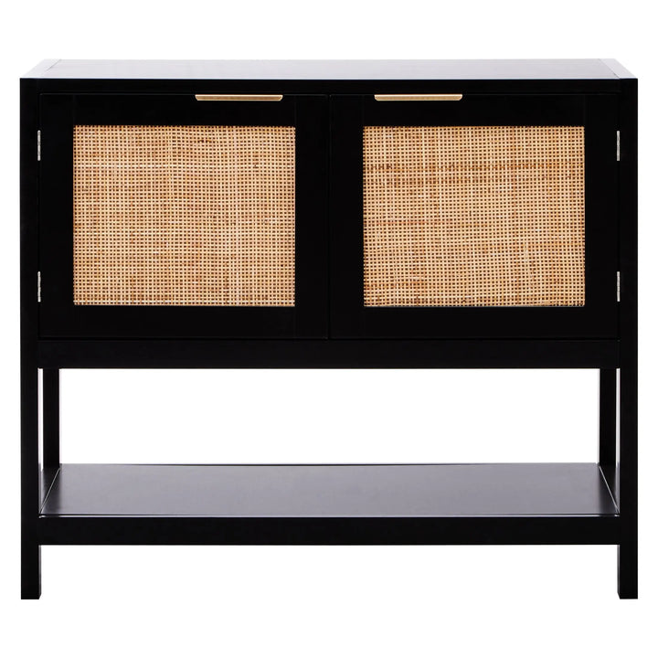 Sherwood Black Wood and Rattan Two Door Side Cabinet Studio 55