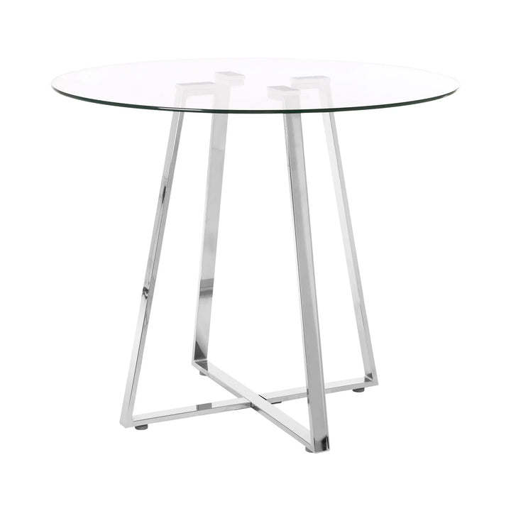 Metropole Round Glass Dining Table with Silver Lattice Base Studio 55