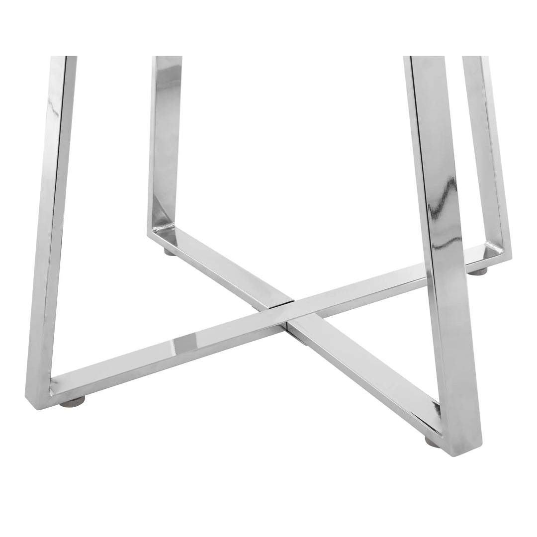 Metropole Round Glass Dining Table with Silver Lattice Base Studio 55