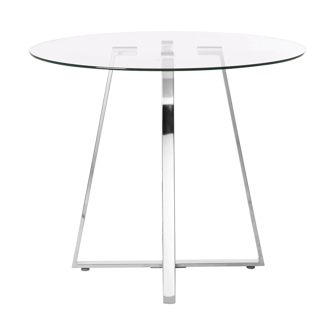 Metropole Round Glass Dining Table with Silver Lattice Base Studio 55