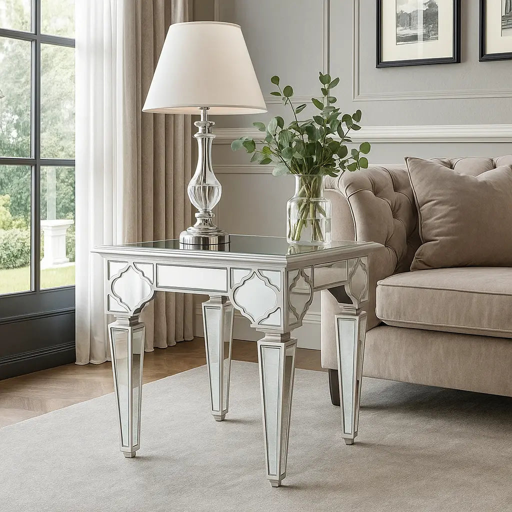 Marrakech Mirror End Table in Silver Lina Home