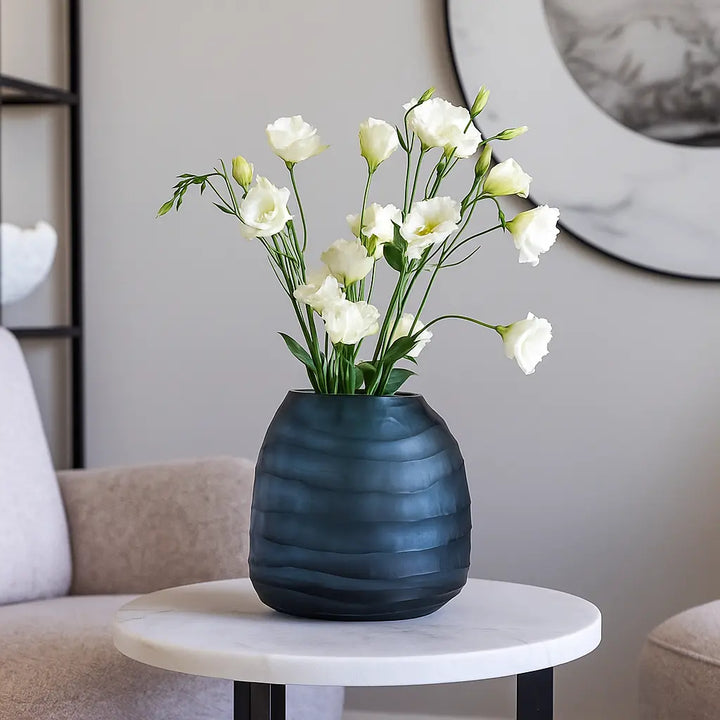 Serra Handblown Carved Glass Vase in Ink Gallery