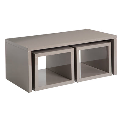 Milan Dark Grey High Gloss Coffee Table with 2 Under Tables Studio 55