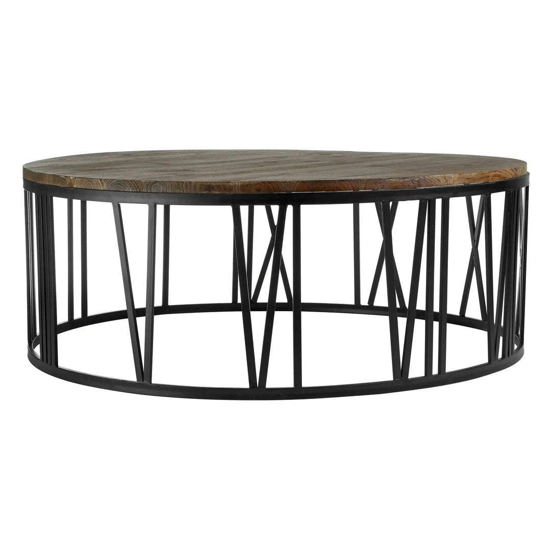 Ashwell Round Fir Wood Coffee Table with Black Metal Base Studio 55