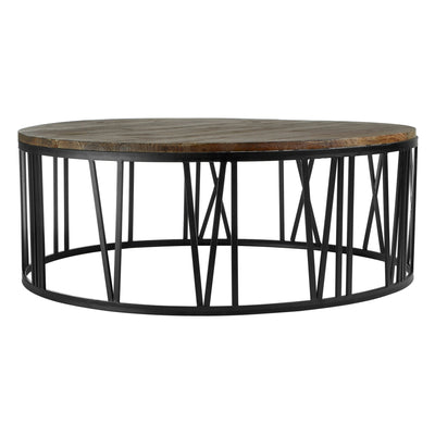 Ashwell Round Fir Wood Coffee Table with Black Metal Base Studio 55