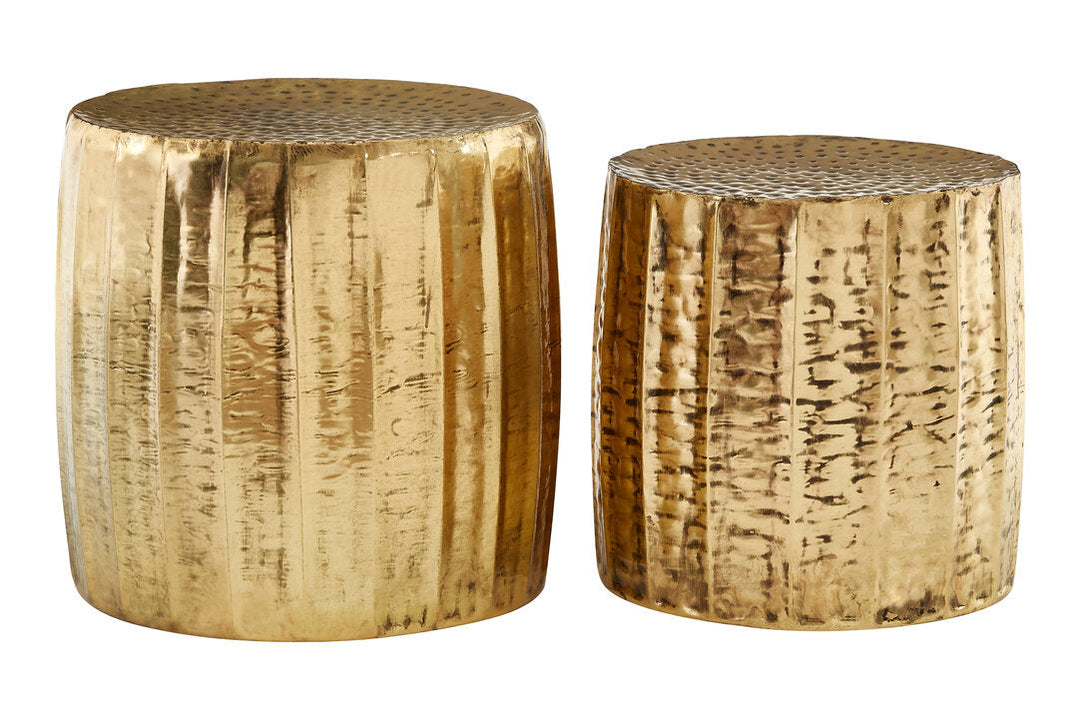 Templaro Set of 2 Antique Brass Finish Side Tables and Stools Studio 55