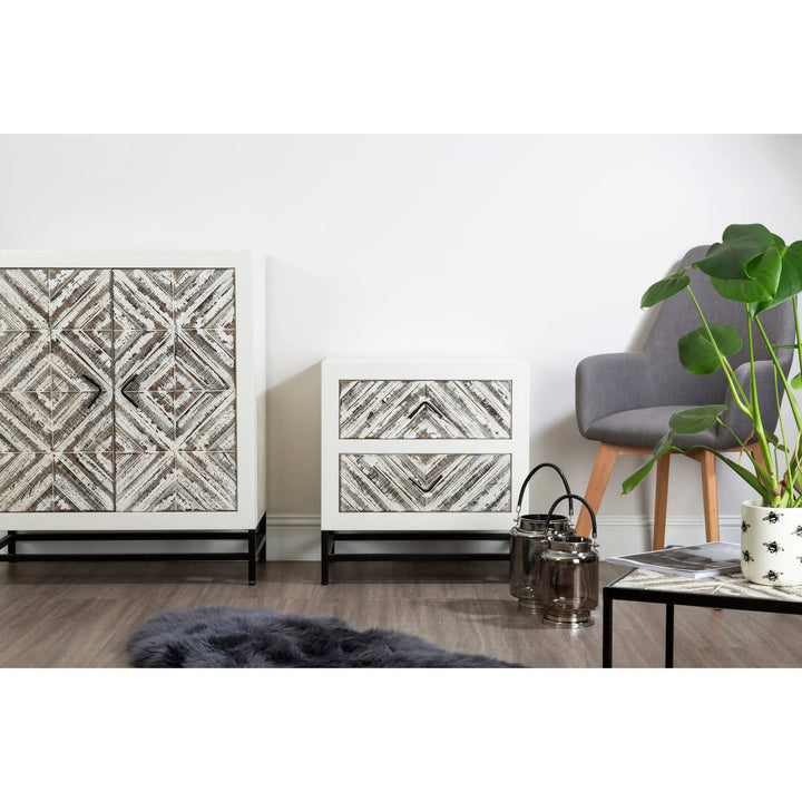 Lazano Wooden 2 Door Cabinet with Geometric Doors Studio 55