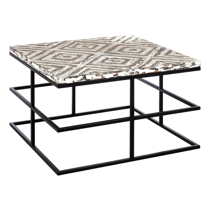 Lazano Wooden Coffee Table with Geometric Top & Black Metal Frame Studio 55