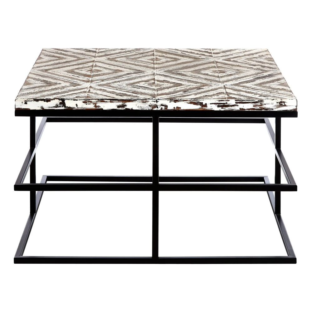 Lazano Wooden Coffee Table with Geometric Top & Black Metal Frame Studio 55