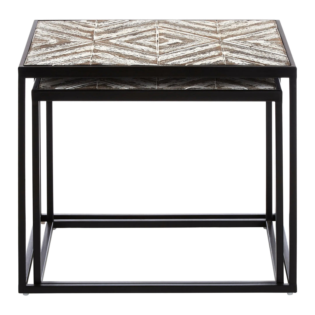 Lazano Set of 2 Nesting Side Tables – Wood Top, Black Frame Studio 55