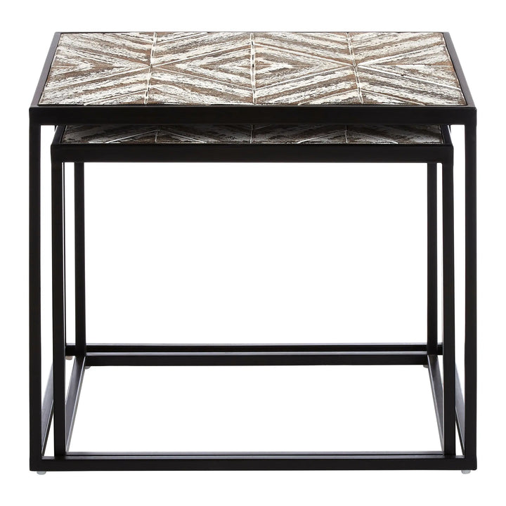 Lazano Set of 2 Nesting Side Tables – Wood Top, Black Frame Studio 55