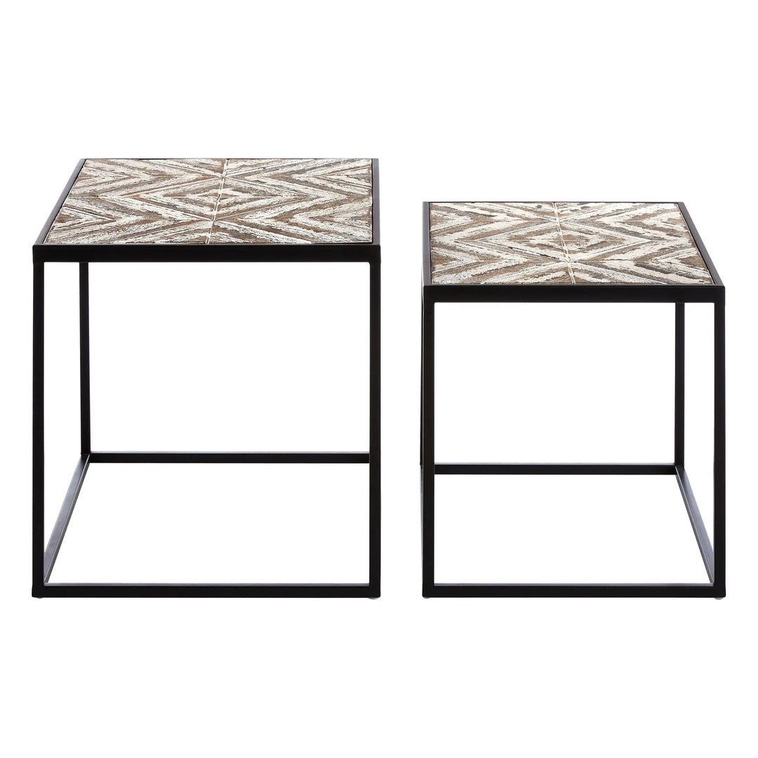 Lazano Set of 2 Nesting Side Tables – Wood Top, Black Frame Studio 55