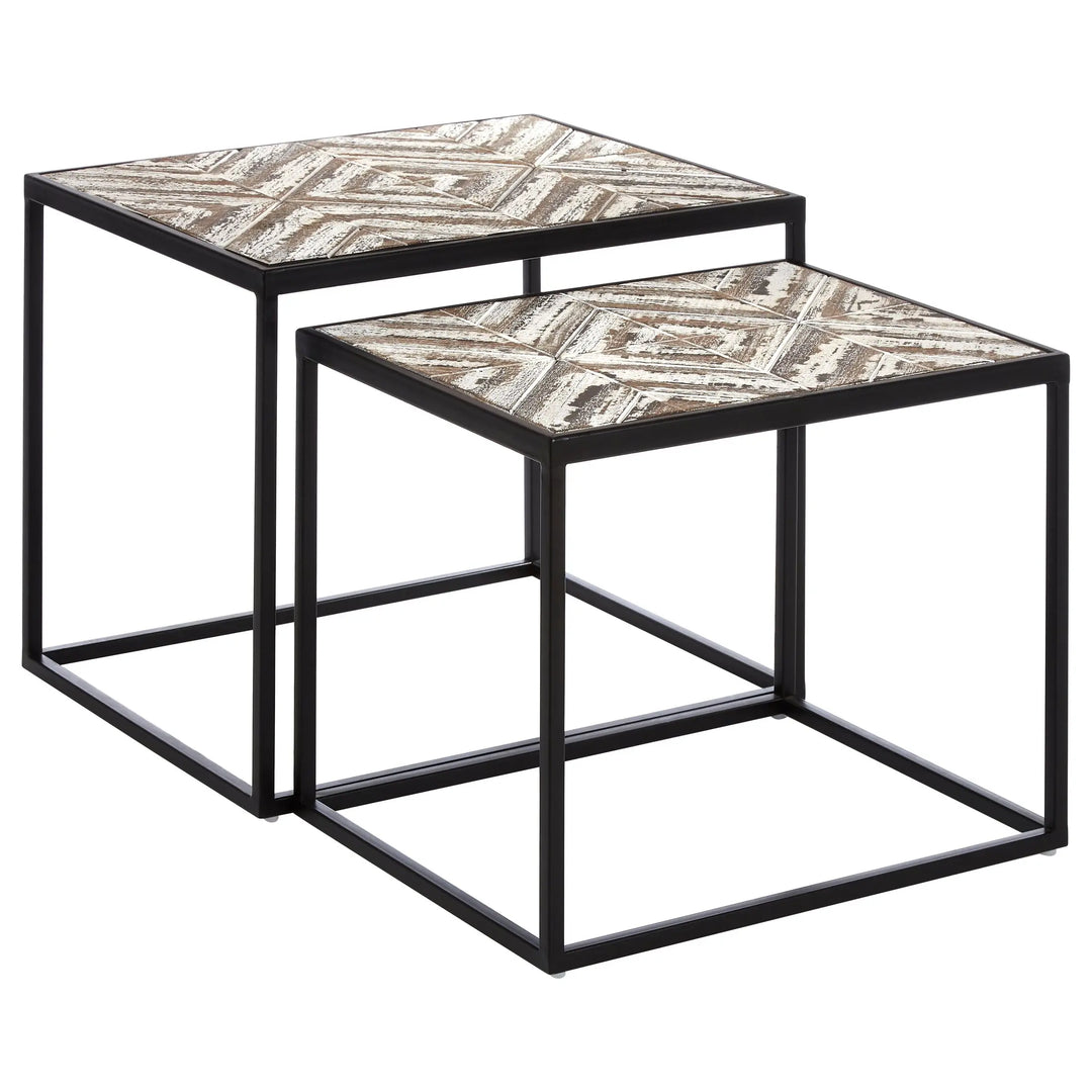 Lazano Set of 2 Nesting Side Tables – Wood Top, Black Frame Studio 55