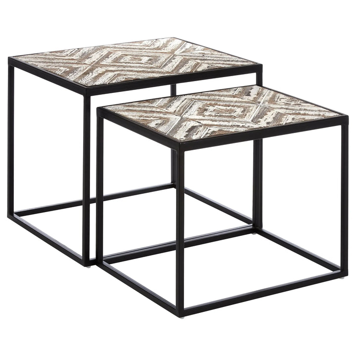 Lazano Set of 2 Nesting Side Tables – Wood Top, Black Frame Studio 55