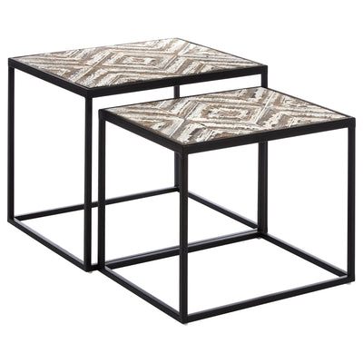 Lazano Set of 2 Nesting Side Tables – Wood Top, Black Frame Studio 55