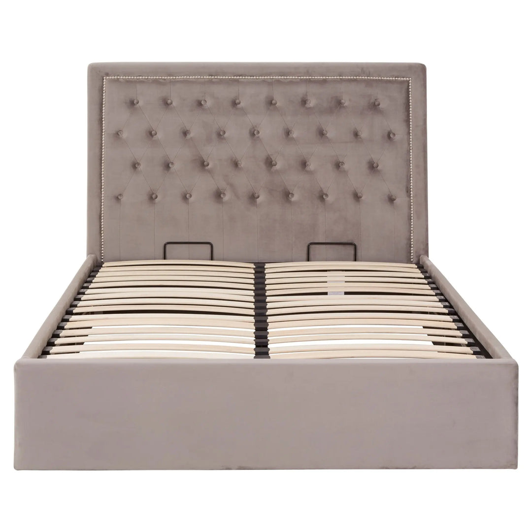 Hanaya Grey Velvet Ottoman Bed Double Studio 55
