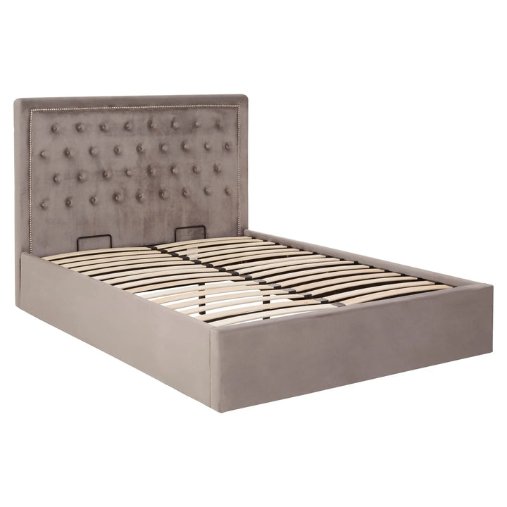 Hanaya Grey Velvet Ottoman Bed Double Studio 55