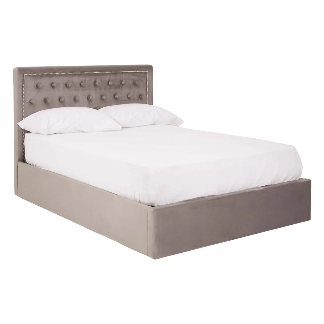 Hanaya Grey Velvet Ottoman Bed Double Studio 55