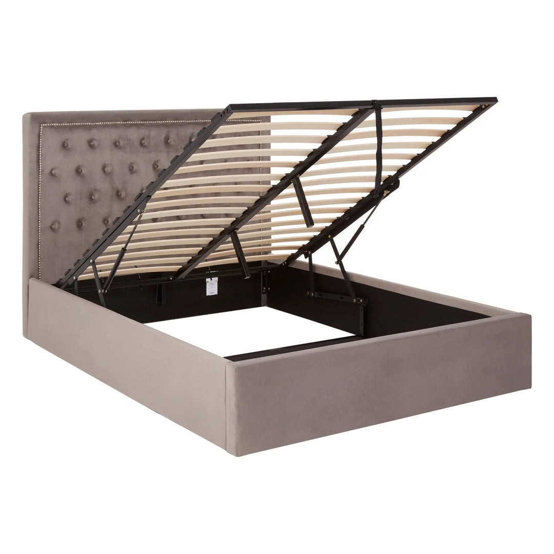 Hanaya Grey Velvet Ottoman Bed Double Studio 55