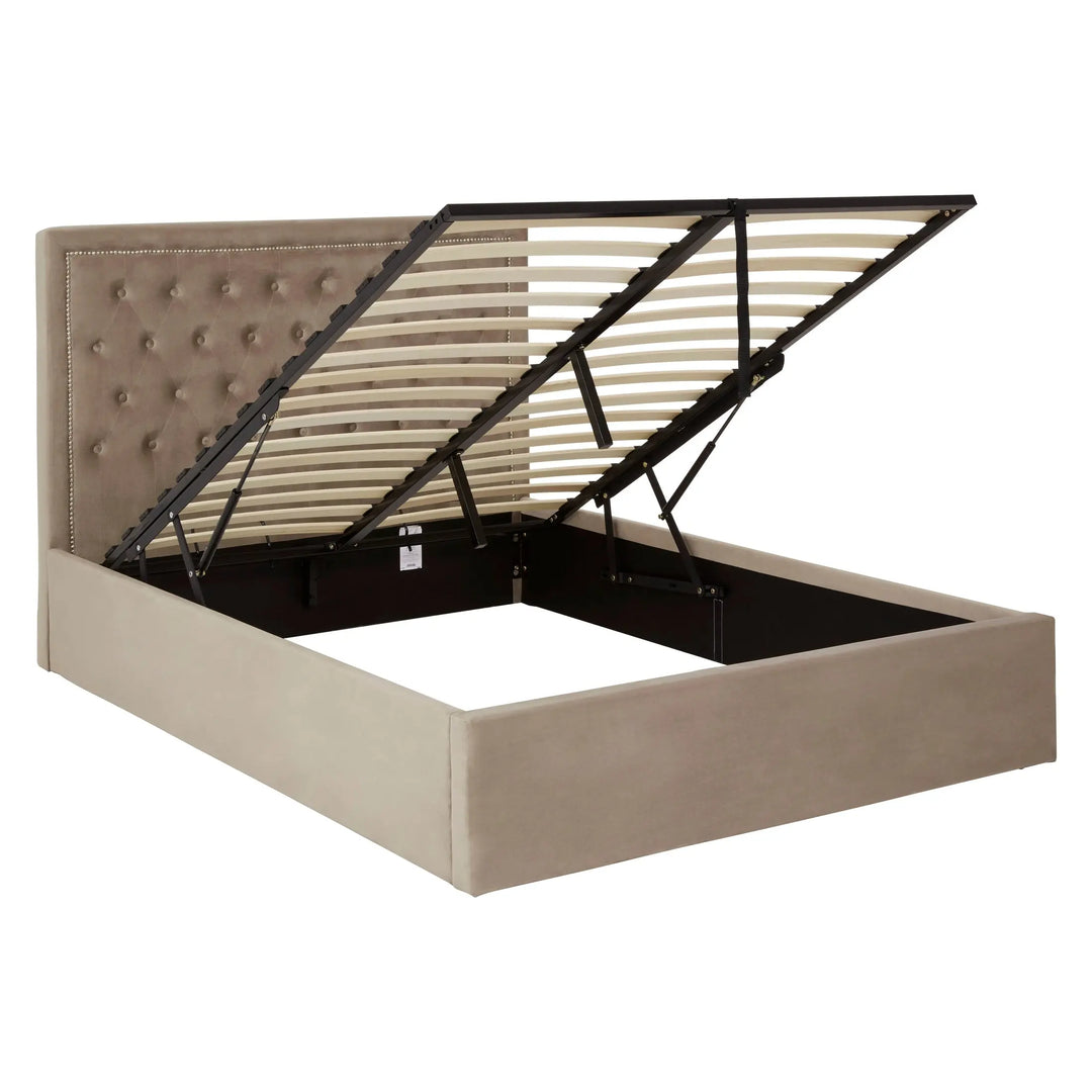 Hanaya Mink Velvet Ottoman Double Bed Studio 55