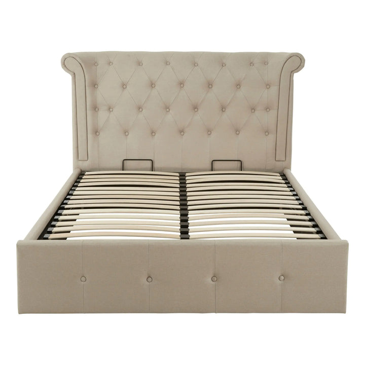 Edric Beige Double Ottoman Storage Bed with Wingback Headboard Studio 55