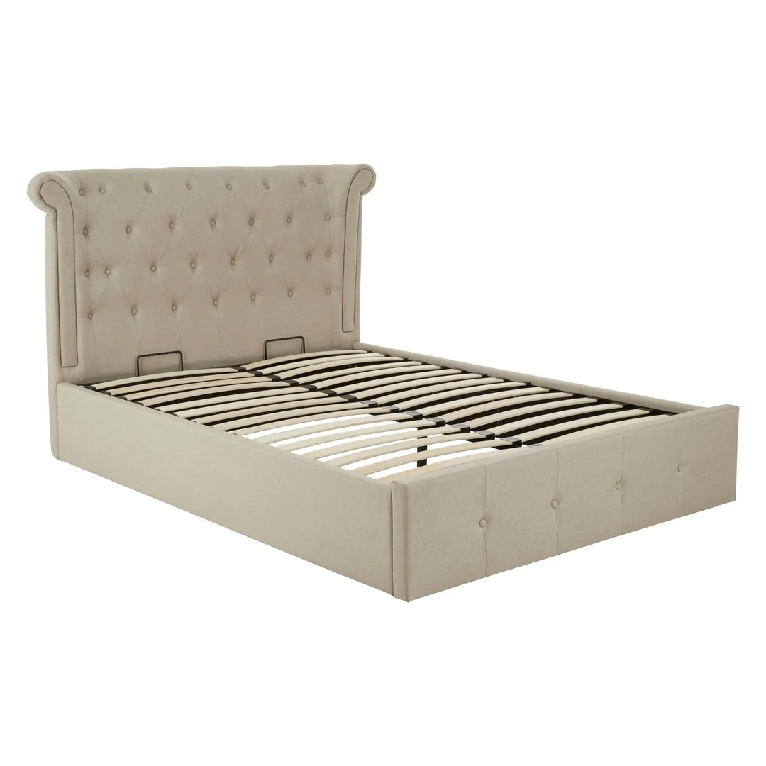 Edric Beige Double Ottoman Storage Bed with Wingback Headboard Studio 55