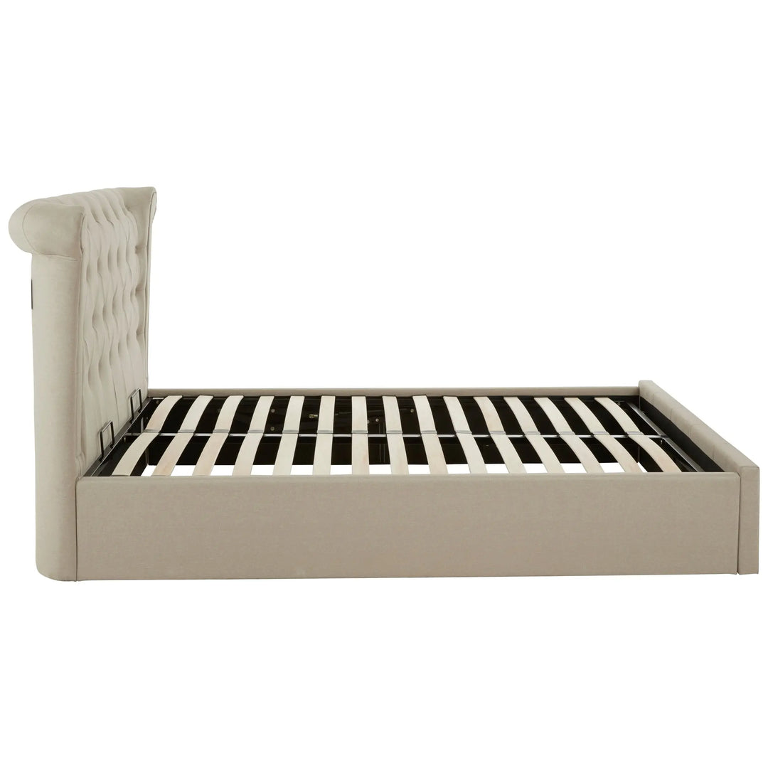 Edric Beige Double Ottoman Storage Bed with Wingback Headboard Studio 55