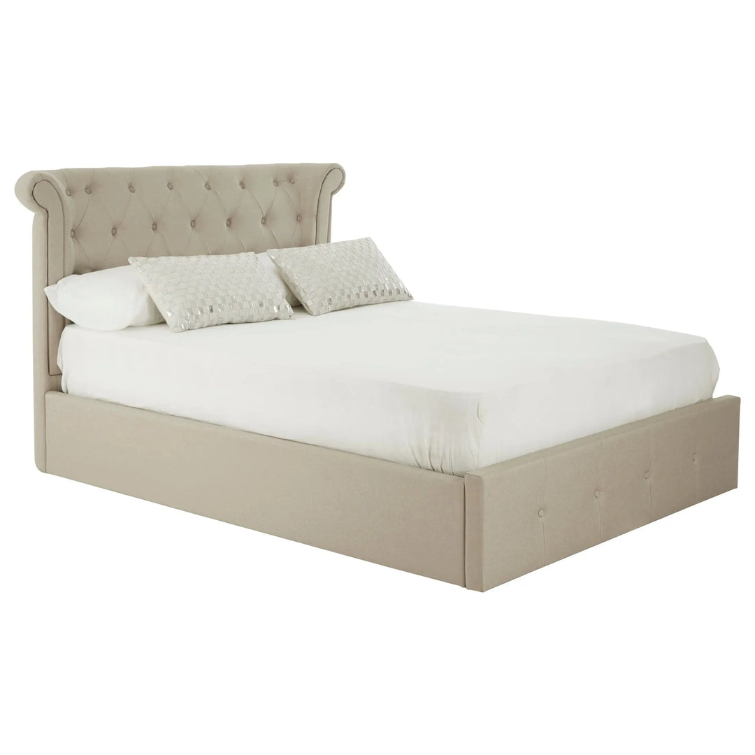 Edric Beige Double Ottoman Storage Bed with Wingback Headboard Studio 55