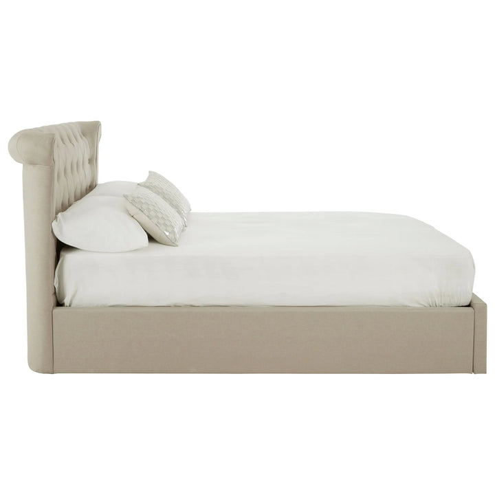 Edric Beige Double Ottoman Storage Bed with Wingback Headboard Studio 55
