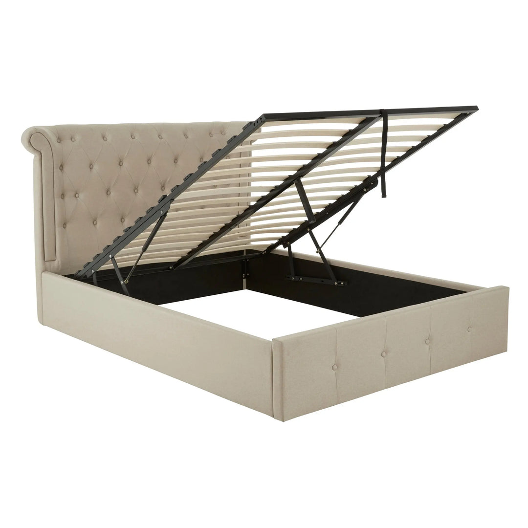 Edric Beige Double Ottoman Storage Bed with Wingback Headboard Studio 55